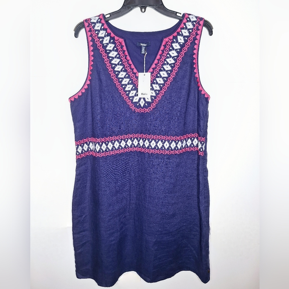 Hatley Brand"Embroidered Shift in Linen" 100% Linen,cotton lined,emboried dress.